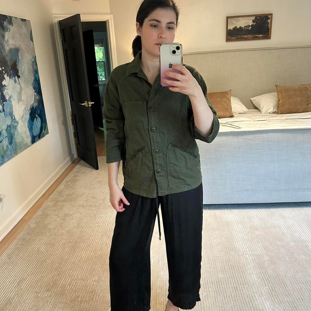 THE GREAT Olive/ Army Green button up collar light cotton tencel linen jacket XS